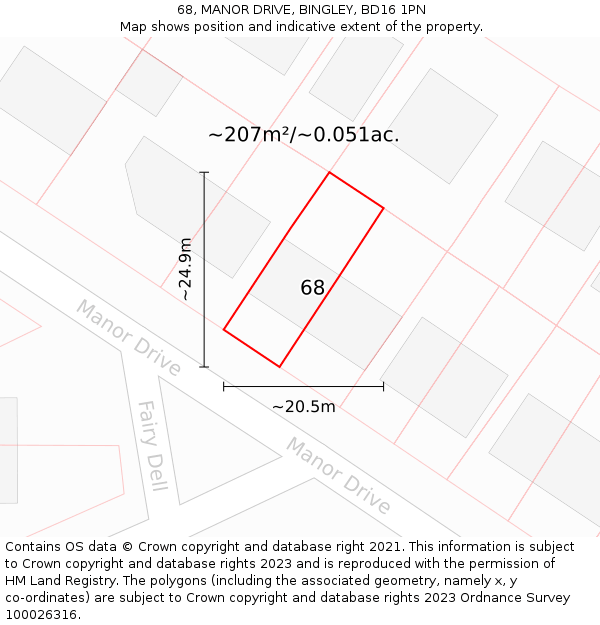 68, MANOR DRIVE, BINGLEY, BD16 1PN: Plot and title map