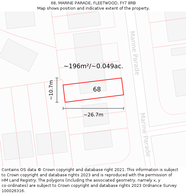 68, MARINE PARADE, FLEETWOOD, FY7 8RB: Plot and title map