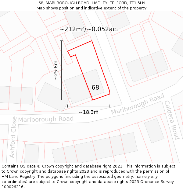 68, MARLBOROUGH ROAD, HADLEY, TELFORD, TF1 5LN: Plot and title map