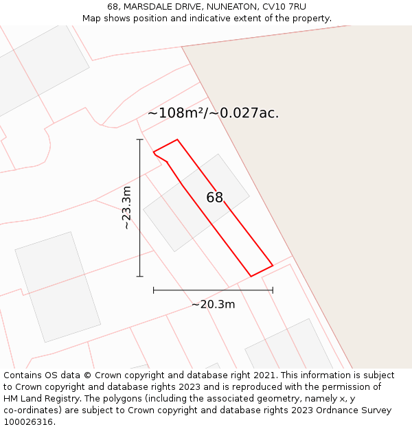 68, MARSDALE DRIVE, NUNEATON, CV10 7RU: Plot and title map