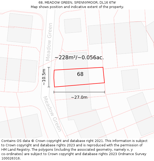 68, MEADOW GREEN, SPENNYMOOR, DL16 6TW: Plot and title map