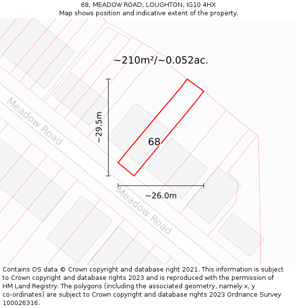 68, MEADOW ROAD, LOUGHTON, IG10 4HX: Plot and title map