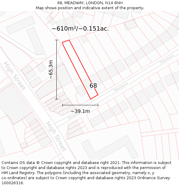 68, MEADWAY, LONDON, N14 6NH: Plot and title map