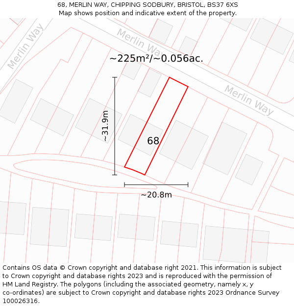 68, MERLIN WAY, CHIPPING SODBURY, BRISTOL, BS37 6XS: Plot and title map