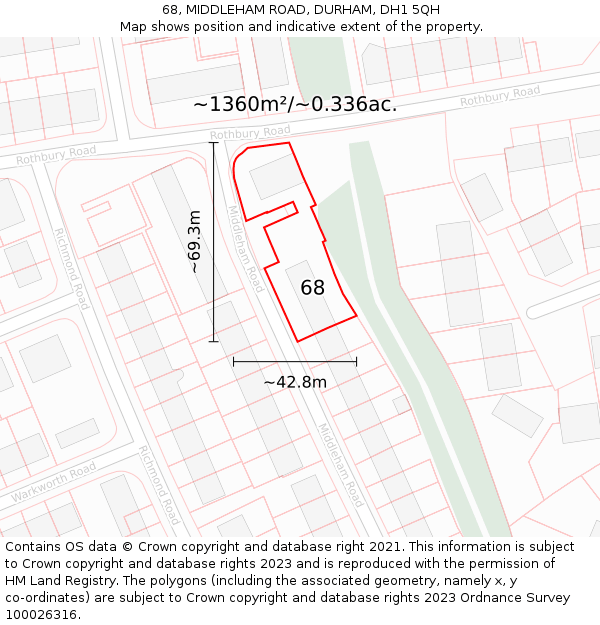 68, MIDDLEHAM ROAD, DURHAM, DH1 5QH: Plot and title map