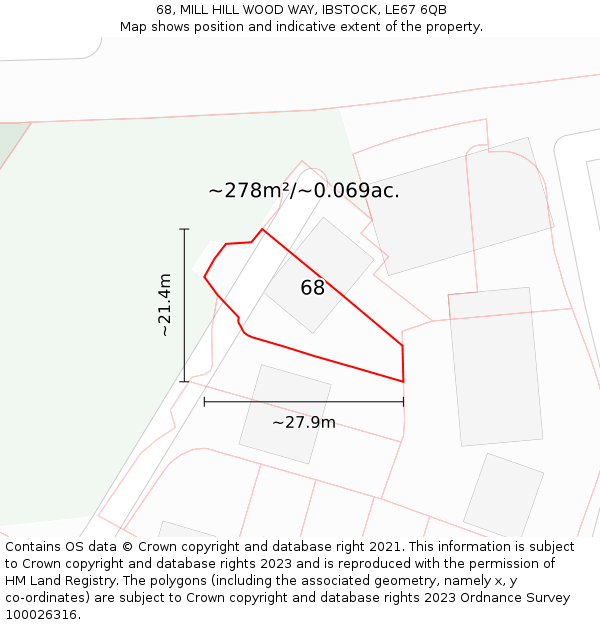 68, MILL HILL WOOD WAY, IBSTOCK, LE67 6QB: Plot and title map