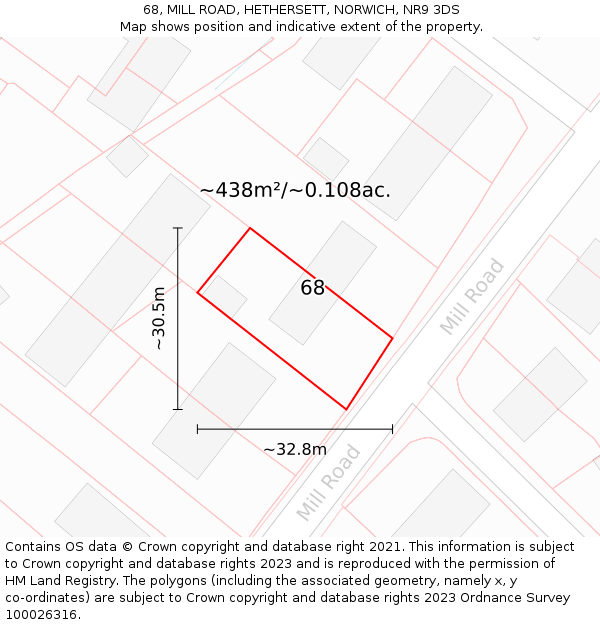 68, MILL ROAD, HETHERSETT, NORWICH, NR9 3DS: Plot and title map