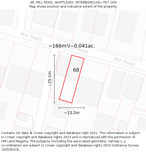 68, MILL ROAD, WHITTLESEY, PETERBOROUGH, PE7 1SN: Plot and title map