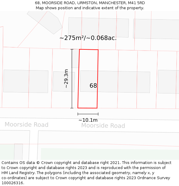 68, MOORSIDE ROAD, URMSTON, MANCHESTER, M41 5RD: Plot and title map