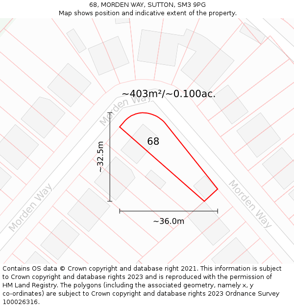 68, MORDEN WAY, SUTTON, SM3 9PG: Plot and title map