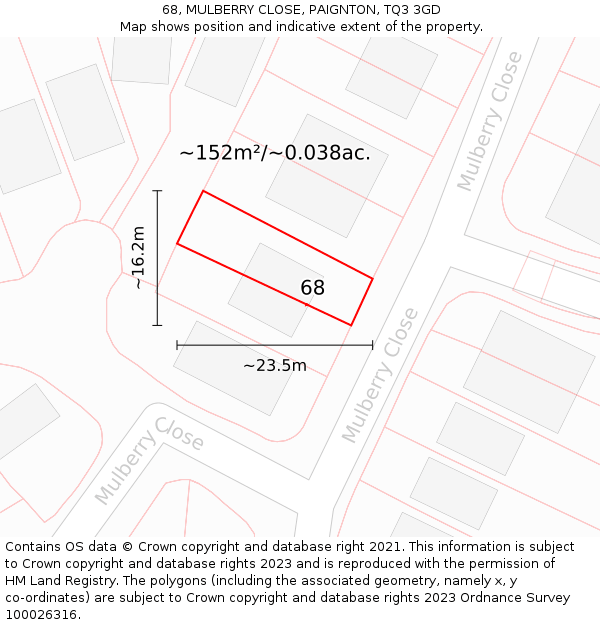 68, MULBERRY CLOSE, PAIGNTON, TQ3 3GD: Plot and title map