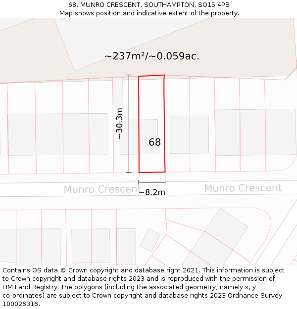 68, MUNRO CRESCENT, SOUTHAMPTON, SO15 4PB: Plot and title map