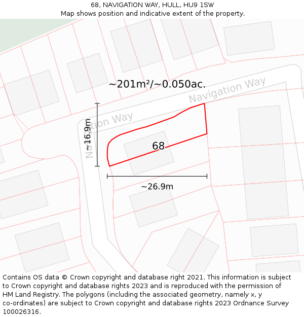 68, NAVIGATION WAY, HULL, HU9 1SW: Plot and title map