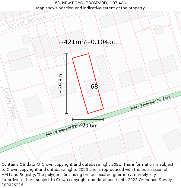 68, NEW ROAD, BROMYARD, HR7 4AN: Plot and title map