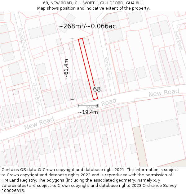 68, NEW ROAD, CHILWORTH, GUILDFORD, GU4 8LU: Plot and title map