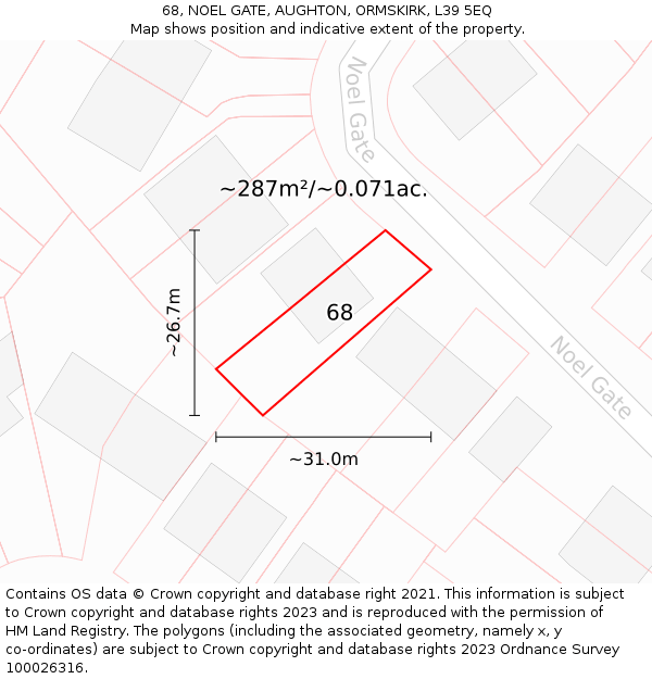 68, NOEL GATE, AUGHTON, ORMSKIRK, L39 5EQ: Plot and title map