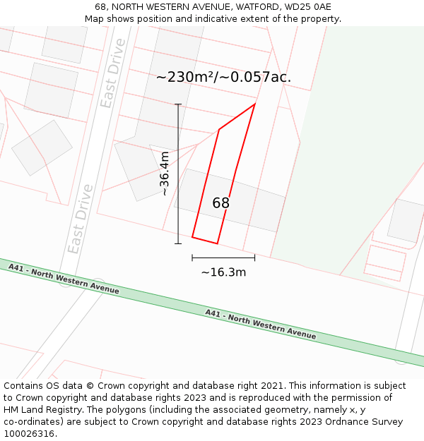 68, NORTH WESTERN AVENUE, WATFORD, WD25 0AE: Plot and title map