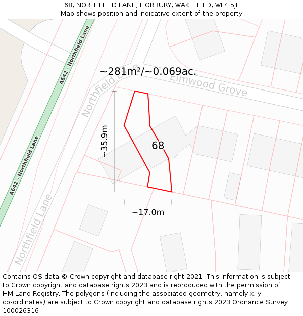 68, NORTHFIELD LANE, HORBURY, WAKEFIELD, WF4 5JL: Plot and title map