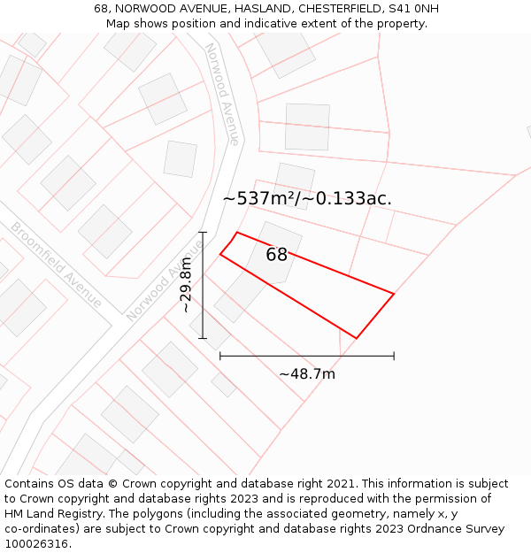 68, NORWOOD AVENUE, HASLAND, CHESTERFIELD, S41 0NH: Plot and title map