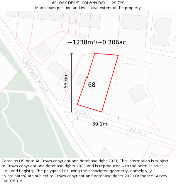 68, OAK DRIVE, COLWYN BAY, LL29 7YS: Plot and title map