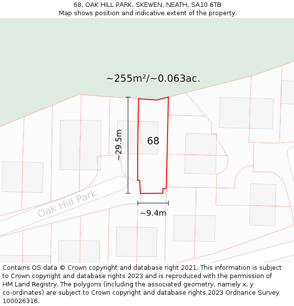68, OAK HILL PARK, SKEWEN, NEATH, SA10 6TB: Plot and title map