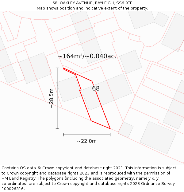 68, OAKLEY AVENUE, RAYLEIGH, SS6 9TE: Plot and title map