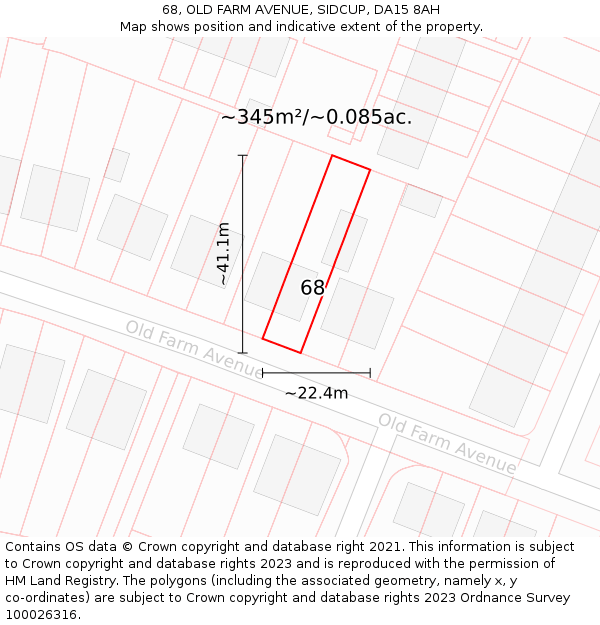 68, OLD FARM AVENUE, SIDCUP, DA15 8AH: Plot and title map