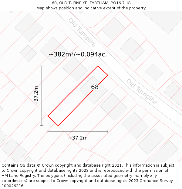 68, OLD TURNPIKE, FAREHAM, PO16 7HG: Plot and title map