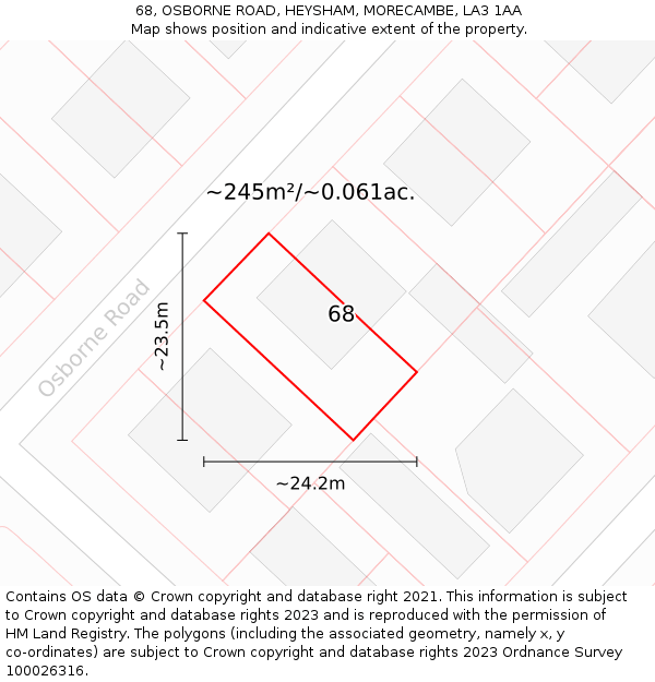 68, OSBORNE ROAD, HEYSHAM, MORECAMBE, LA3 1AA: Plot and title map