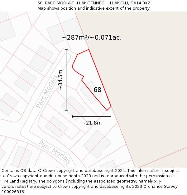 68, PARC MORLAIS, LLANGENNECH, LLANELLI, SA14 8XZ: Plot and title map