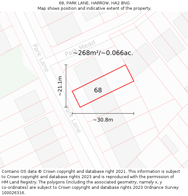 68, PARK LANE, HARROW, HA2 8NG: Plot and title map