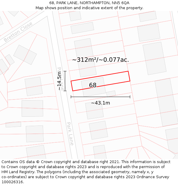 68, PARK LANE, NORTHAMPTON, NN5 6QA: Plot and title map