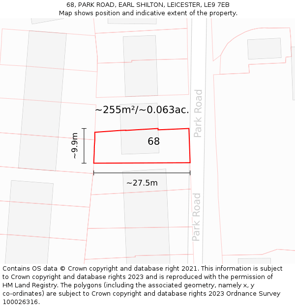 68, PARK ROAD, EARL SHILTON, LEICESTER, LE9 7EB: Plot and title map