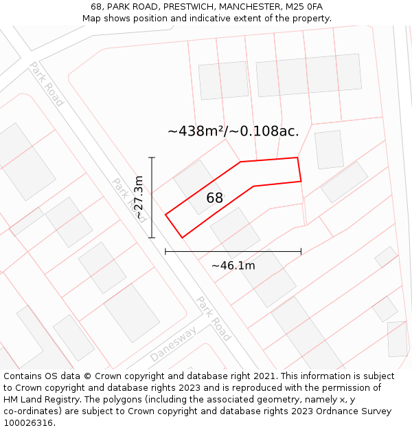 68, PARK ROAD, PRESTWICH, MANCHESTER, M25 0FA: Plot and title map