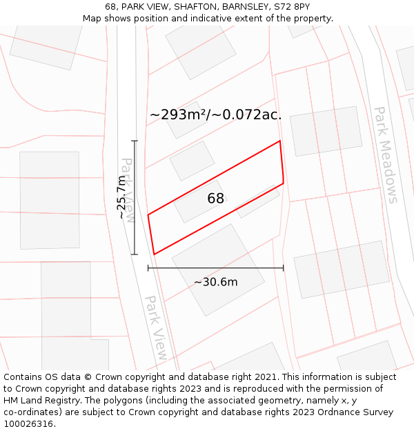 68, PARK VIEW, SHAFTON, BARNSLEY, S72 8PY: Plot and title map