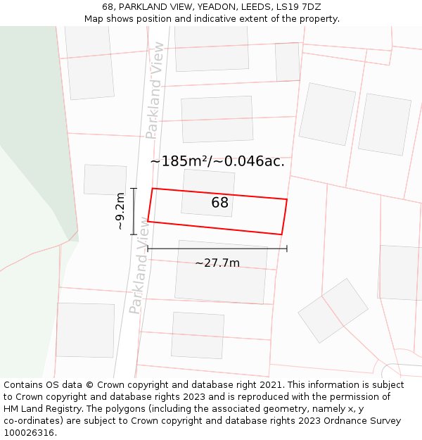 68, PARKLAND VIEW, YEADON, LEEDS, LS19 7DZ: Plot and title map