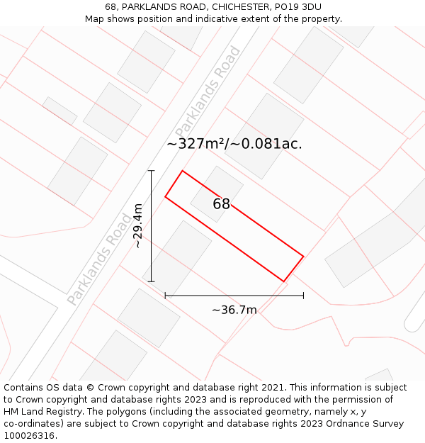 68, PARKLANDS ROAD, CHICHESTER, PO19 3DU: Plot and title map