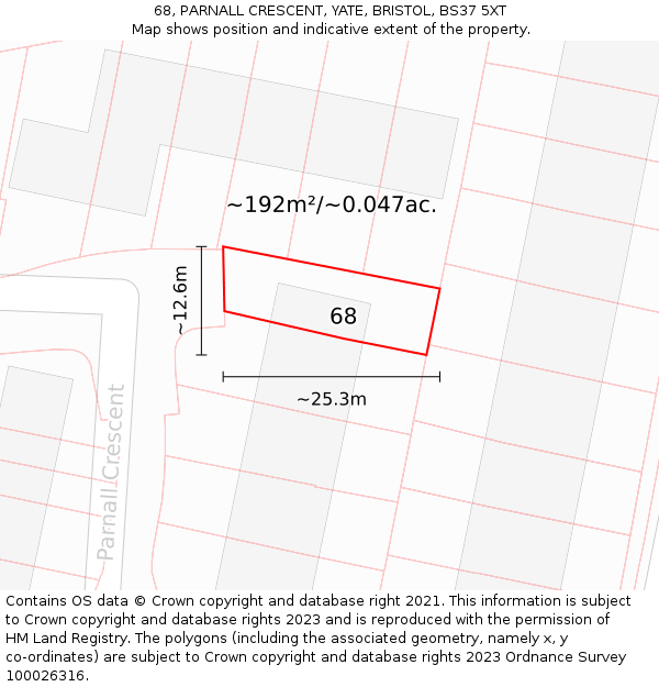 68, PARNALL CRESCENT, YATE, BRISTOL, BS37 5XT: Plot and title map