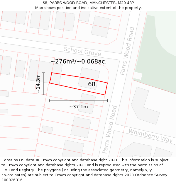 68, PARRS WOOD ROAD, MANCHESTER, M20 4RP: Plot and title map