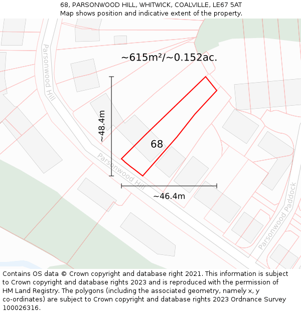 68, PARSONWOOD HILL, WHITWICK, COALVILLE, LE67 5AT: Plot and title map