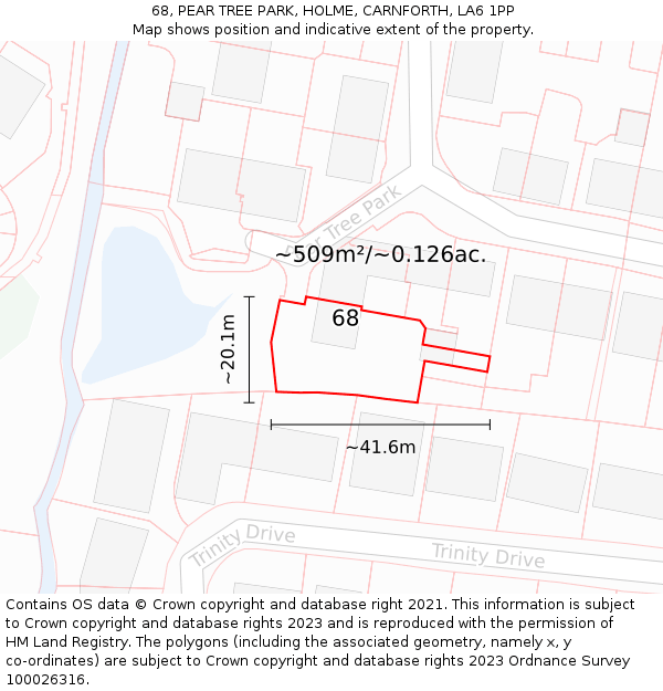 68, PEAR TREE PARK, HOLME, CARNFORTH, LA6 1PP: Plot and title map