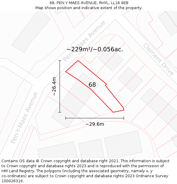 68, PEN Y MAES AVENUE, RHYL, LL18 4EB: Plot and title map