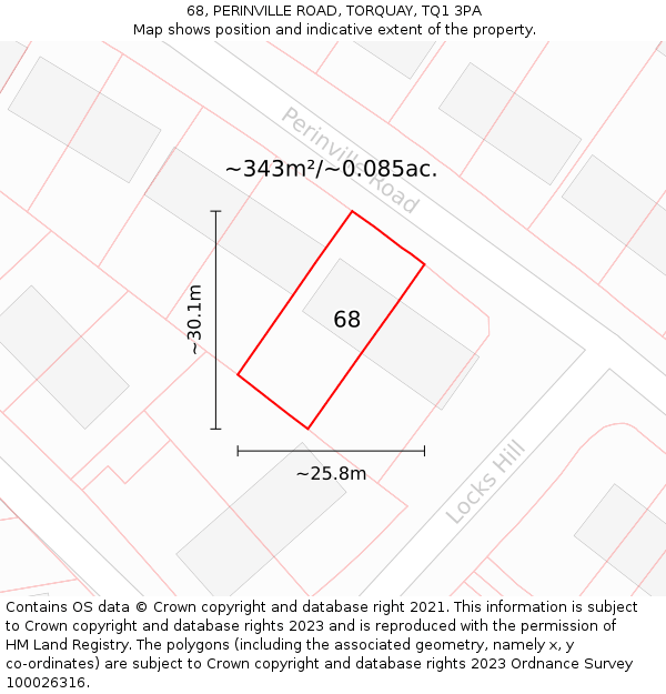 68, PERINVILLE ROAD, TORQUAY, TQ1 3PA: Plot and title map