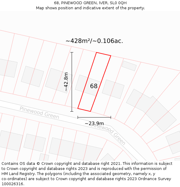 68, PINEWOOD GREEN, IVER, SL0 0QH: Plot and title map