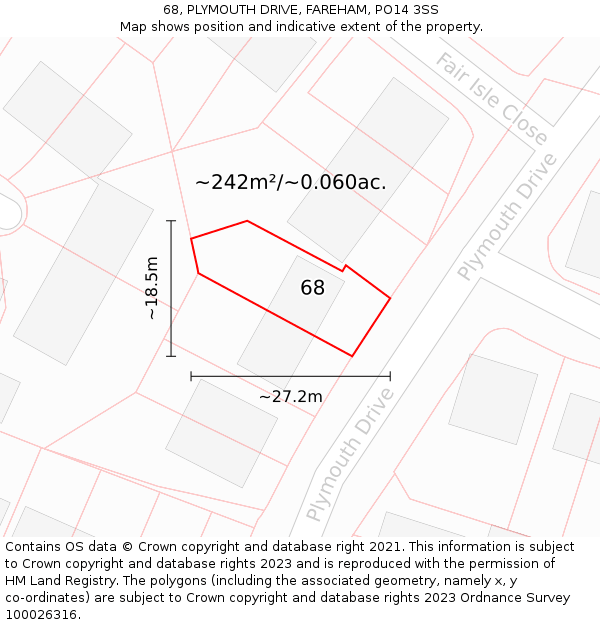 68, PLYMOUTH DRIVE, FAREHAM, PO14 3SS: Plot and title map