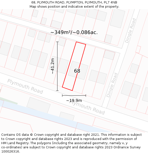 68, PLYMOUTH ROAD, PLYMPTON, PLYMOUTH, PL7 4NB: Plot and title map