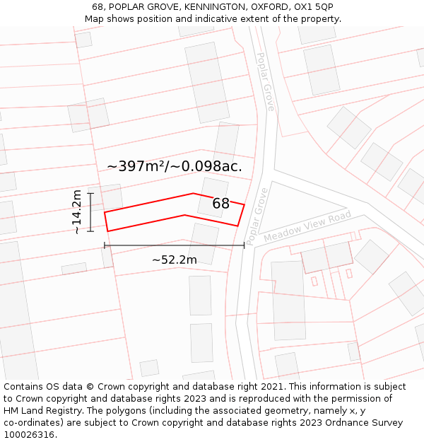 68, POPLAR GROVE, KENNINGTON, OXFORD, OX1 5QP: Plot and title map