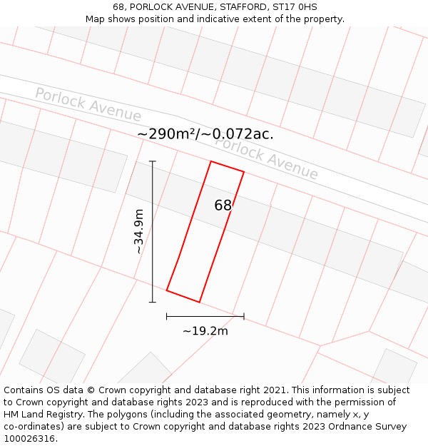 68, PORLOCK AVENUE, STAFFORD, ST17 0HS: Plot and title map