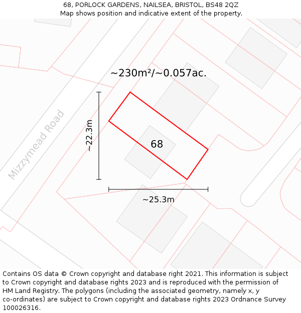 68, PORLOCK GARDENS, NAILSEA, BRISTOL, BS48 2QZ: Plot and title map