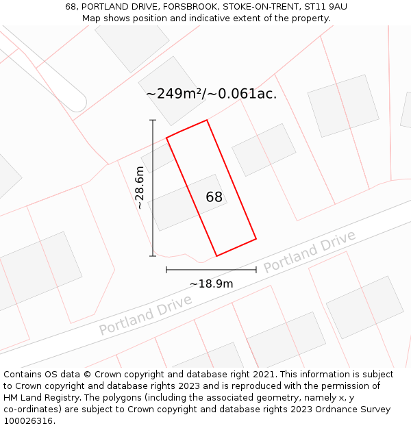 68, PORTLAND DRIVE, FORSBROOK, STOKE-ON-TRENT, ST11 9AU: Plot and title map